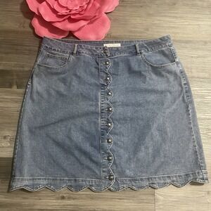 CATO Est 1946 Denim Sz 22W Blue Button Front Scalloped Edge Denim Skirt Western